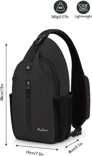 Vista 2 de MAYLISACC Bolso bandolera bandolera para hombres y mujeres, mochila con múltiples bolsillos para viajes, senderismo, mochila de pecho con llavero