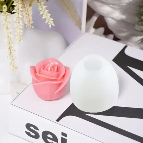 Vista 3 de 4 moldes de velas de flores de rosas, moldes de silicona para hacer velas, molde decorativo en forma de flores 3D para fondant jabón, pastel