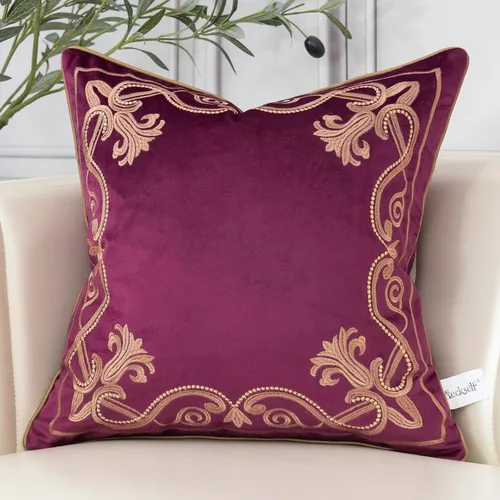 Vista 15 de Aeckself Funda de almohada floral europea de 16 x 16 pulgadas, funda de almohada decorativa bordada de terciopelo de lujo para sofá, dormitorio