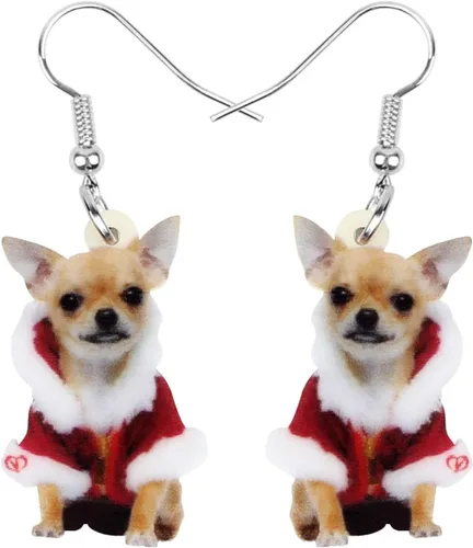 Vista 12 de Newei - Pendientes colgantes de Navidad con diseño de perro, joyería para regalos para mujeres y niñas Chihuahua E