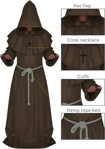 Vista 23 de Coser Park - Disfraz de monje medieval para Halloween, disfraz con capucha