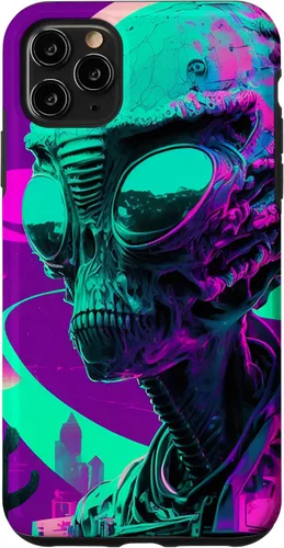 Vista 11 de iPhone 12 Pro Max Cool Retro Alien Sunset Tropical Trippy Vaporwave Sky Art Case