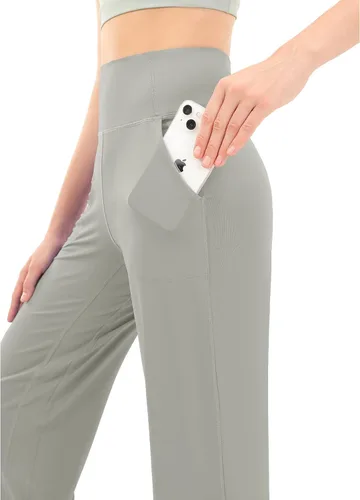 Vista 3 de Rosemmetti Pantalones capri de yoga para mujer, talla grande, con control de abdomen, acampanados, pantalones de entrenamiento con bolsillos