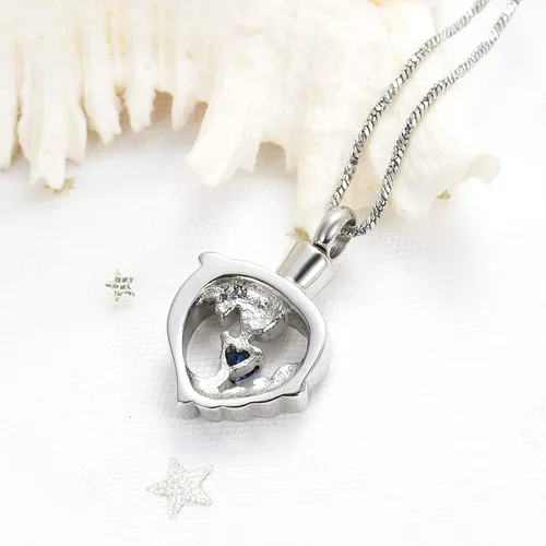 Vista 10 de Yinplsmemory Collar de urna de corazón de delfín para cenizas para mujer, colgante de urna de corazón de cristal, collar de recuerdo de cenizas