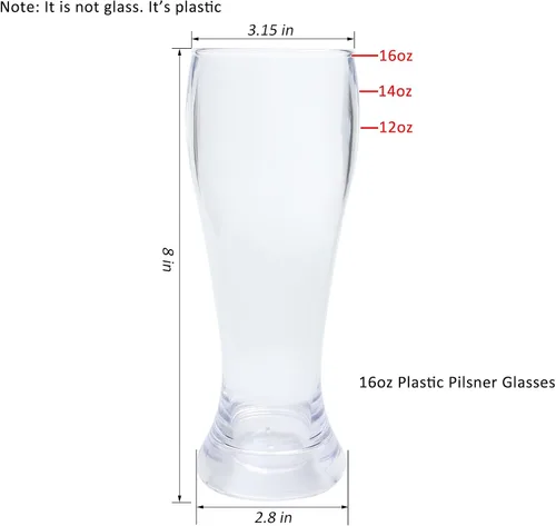 Vista 4 de Vasos de plástico Pilsner de plástico de 16 onzas, vasos de cerveza Pilsner, irrompibles, aptos para lavavajillas, sin BPA (juego de 4)