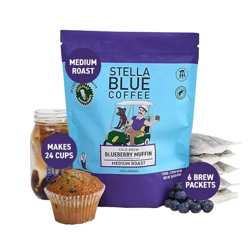 Vista 13 de STELLA BLUE Café fresco frío Mezcla de gato grande 100% arábica tostado medio Paquetes de café molido Notas de caramelo avellana y acabado