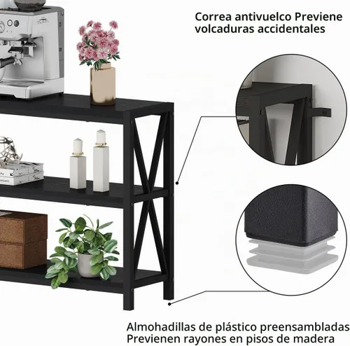 Vista 5 de FATORRI Mesa consola para entrada, mesa de sofá larga con estantes debajo de la ventana, mesas de pasillo de madera y metal para vestíbulo