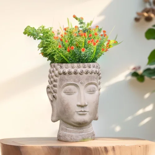 Vista 2 de Buddha - Maceta con Cara de Flor - Macetas de Cabeza - Estatua de Jardín - Maceta para Cactus y Suculentas Maceta de Interior y Exterior