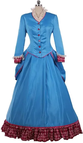Vista 2 de Women's Gothic Victorian Bustle Gown Edwardian Dress Vintage Long Sleeve Historical Costume