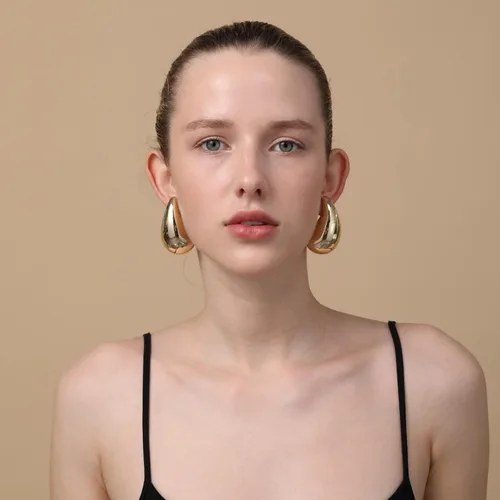 Vista 2 de Apsvo - Aretes de aro gruesos chapados en oro de 14 quilates para mujer, ligeros, con forma de gota de agua, abiertos y huecos, hipoalergénicos