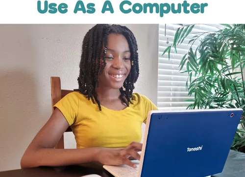 Vista 2 de Tanoshi Scholar - Computadora infantil para niños de 6 a 12 años, pantalla táctil HD de 10.1 pulgadas (morado)