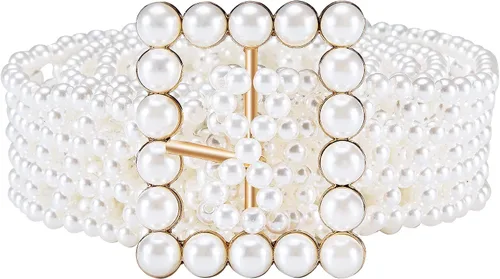 Vista 11 de Dubulle Cinturón de perlas de mujer Cadena de cintura blanca elástica para Blanco crema