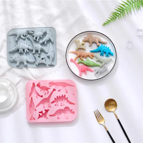Vista 5 de 2 moldes de silicona para tartas de dinosaurio, bandeja de gomitas de chocolate con dinosaurio 3D de dibujos animados, 8 cavidades, molde de Molde