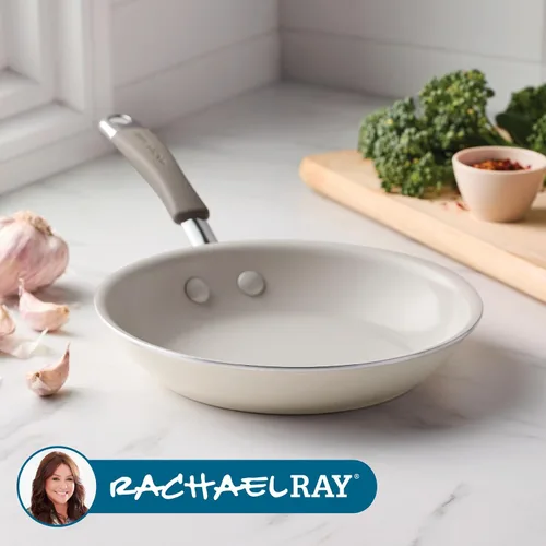 Vista 7 de Rachael Ray Cucina Sartén antiadherente de cerámica/sartén, sartén abierta antiadherente de 8.5 pulgadas, apta para lavavajillas - Almendra