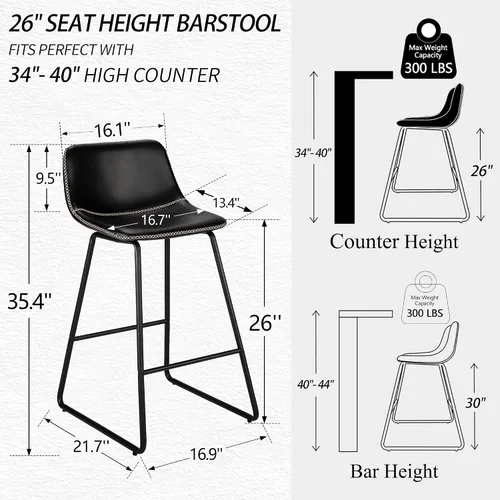 Vista 2 de HeuGah Juego de 2 taburetes de bar de piel sintética, sillas de comedor con patas de metal y respaldo suave, fáciles de montar