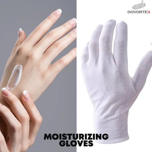 Vista 4 de DOVORTEX - 12 guantes de algodón blanco para eczema, manos secas, hidratación, manejo de monedas e inspección de joyas