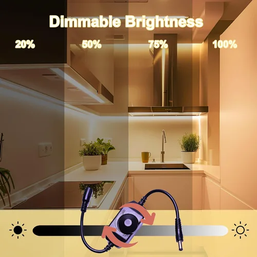 Vista 2 de COB - Tira de luz LED de 24 V, blanco cálido de 2700 K con atenuador y fuente de alimentación, 0.315 in de ancho, CRI 92+, tira de luces LED