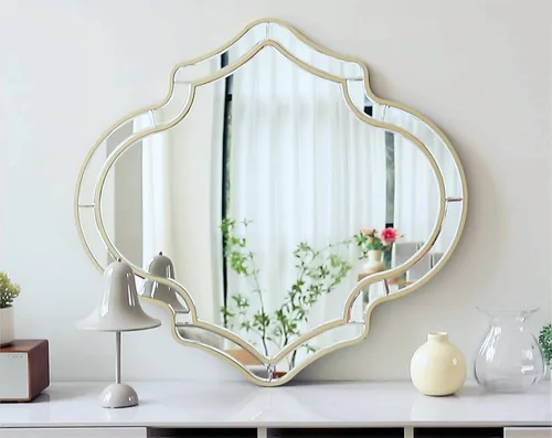 Vista 10 de Espejo de pared cuadrado de 32 pulgadas, borde biselado plateado, marco dorado, decoración artística de lujo