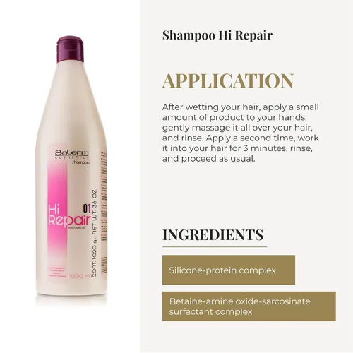 Vista 4 de SALERM - Champú reparador - Champú Hi Repair - 33.8 fl oz - Hidratación profunda para cabello dañado - Repara y rejuvenece - Cabello más brillante