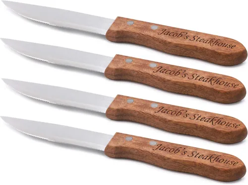 Vista 9 de My Personal Memories Cuchillos para carne de madera con monograma personalizados, regalo de inauguración de la casa para parejas, grabado