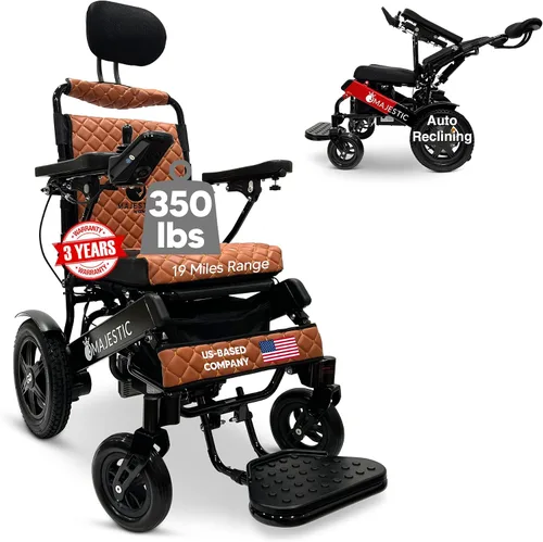 Vista 10 de Silla de ruedas motorizada eléctrica ligera para personas mayores y adultos, reclinación automática plegable de largo alcance con potente motor
