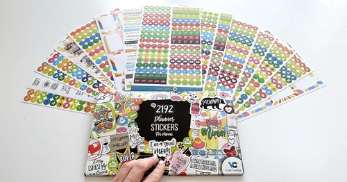Vista 2 de Vladi Creative Busy Mom - Calcomanías para planificar, más de 2190 piezas, 18 hojas, calcomanías decorativas y coloridas que aumentan