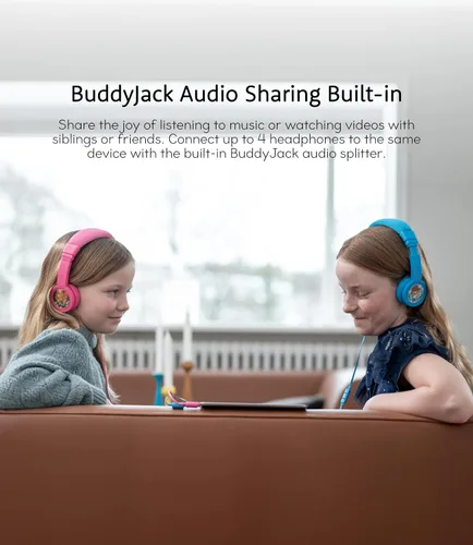Vista 2 de BuddyPhones Explore Plus Auriculares plegables con cable para niños, cable para compartir audio integrado con micrófono en línea, limitación