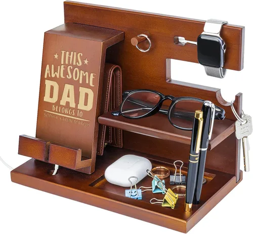 Vista 7 de awofer Estación de acoplamiento de madera personalizada para teléfono, versículo bíblico personalizado, regalos religiosos para hombres, múltiples