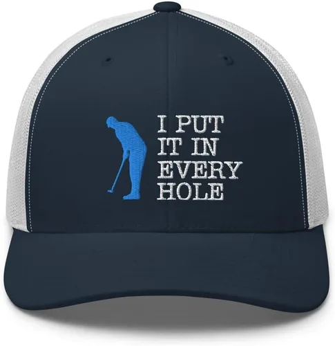 Vista 2 de Gorra de camionero de golf divertida con texto en inglés "I Put It in Every Hole" (ponlo en cada agujero)