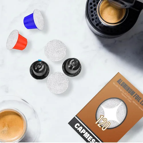 Vista 5 de CAPMESSO Cápsulas de café de papel de aluminio - Tapas de aluminio adhesivas de aluminio para reutilizar cápsulas originales Nespresso cápsulas