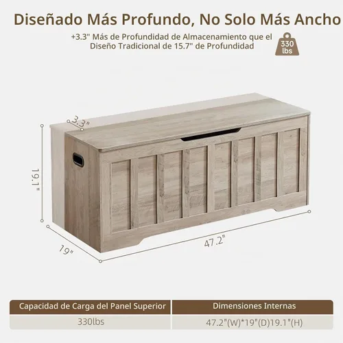 Vista 3 de VANKILEY Cofre de almacenamiento grande de 47.2", banco de almacenamiento Gris beige