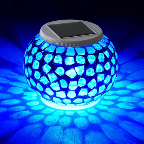 Vista 10 de WSgift - Bola de luz de colores a energía solar con mosaico de vidrio LED para jardín, lámparas de mesa recargables impermeables para exterior