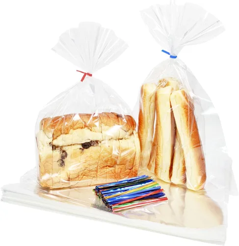 Vista 10 de 100 bolsas de celofán de 3 x 11 pulgadas, bolsas transparentes para dulces con lazos giratorios de 4 pulgadas, bolsas de plástico para violonchelo