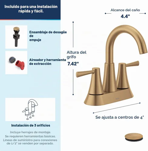 Vista 3 de Moen 84022BZG Ronan - Grifo de baño central de 2 manijas, color dorado Bronce dorado