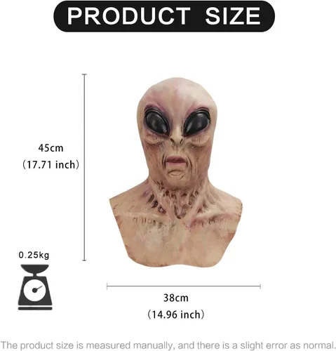 Vista 7 de Halford Máscara de alienígena OVNI, máscara de látex realista de Halloween para adultos, para viajes espaciales, máscara de cabeza de ojos morados
