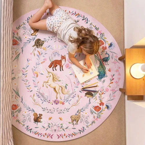Vista 22 de jinchan Moonrise - Alfombra redonda de 5 pies para habitación de niños, lavable, suave, antideslizante, de pelo bajo, diseño de cuento de hadas