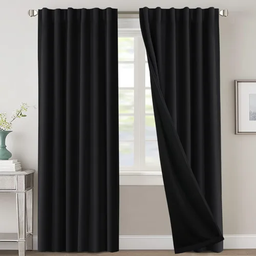 Vista 30 de H.VERSAILTEX Cortinas 100% opacas para dormitorio con forro negro, cortinas de oscurecimiento de habitación completa, con aislamiento térmico