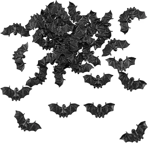Vista 5 de SaktopDeco 40 piezas de murciélagos negros para decoración de Halloween, mini murciélagos de plástico 3D, murciélagos artificiales de plástico