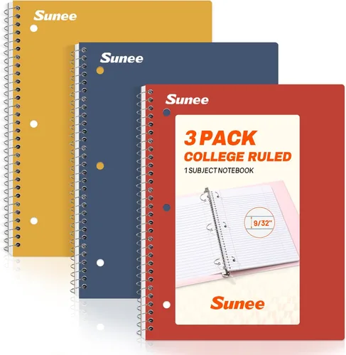 Vista 10 de SUNEE Spiral Notebook, 2-Subject, College Ruled Paper, 6" x 9-1/2", 80 Sheets, Spiral Notebooks for School, Black