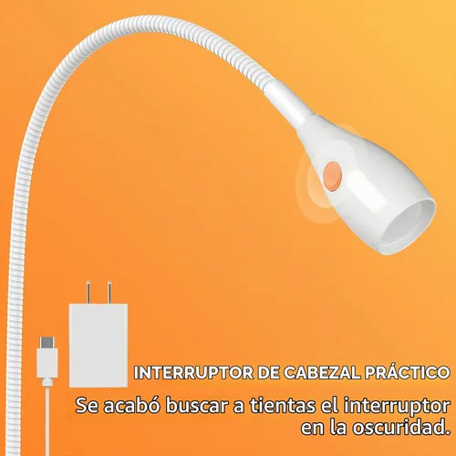 Vista 3 de acegoo Luz de lectura minimalista para cabecero de cama, lámpara de clip blanca regulable con adaptador USB-C, cuello flexible y práctico