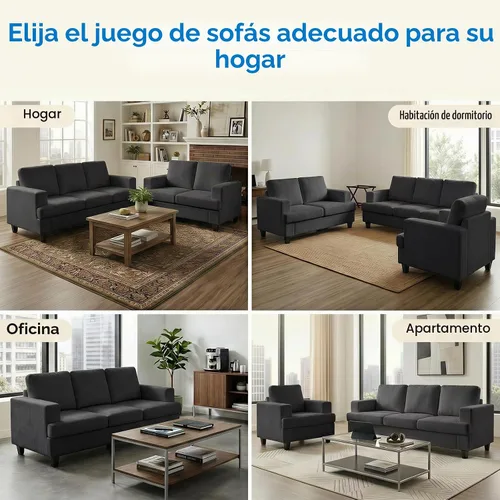 Vista 7 de Mjkone Juego de sofá de 2 piezas de 82 pulgadas, 3 plazas y sofá biplaza Gris oscuro