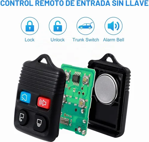 Vista 2 de Llavero de 4 botones con control remoto de entrada sin llave, compatible con Ford Focus Explorer Mercury Lincoln Mazda Tribute, paquete de 2