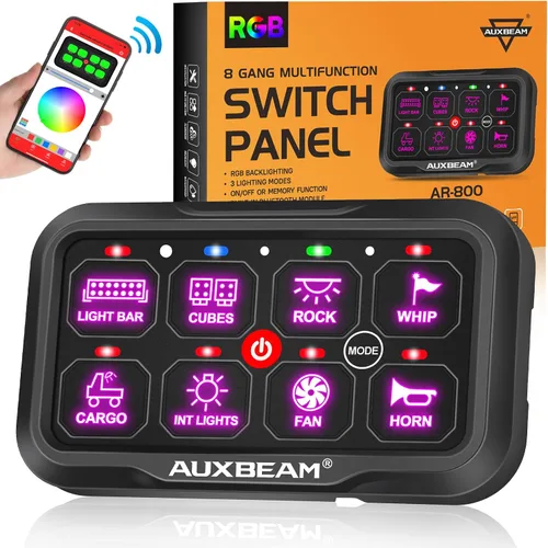 Vista 9 de Panel de interruptores Auxbeam de 6 bandas Bluetooth RGB AR-600 con modos de palanca momentáneos y pulsados, pod de interruptor multifuncional