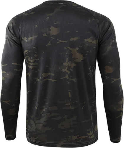 Vista 3 de Camiseta de manga larga de camuflaje para hombre, camisa de compresión atlética de camuflaje militar para entrenamiento, correr, camiseta de pesca