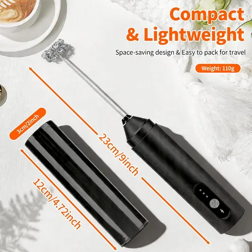 Vista 12 de TonJin Espumador de leche recargable de mano con cubierta de viaje, batidor eléctrico ajustable de 3 velocidades para café, café con leche