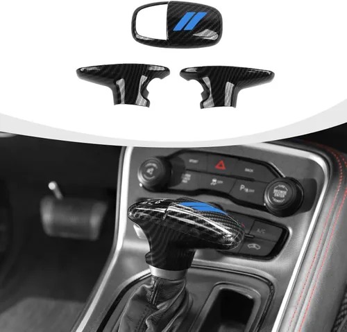Vista 12 de RAZPOY Cubierta de la perilla de la palanca de cambios, protector de manija, accesorios interiores compatibles con Dodge Challenger Charger Negro