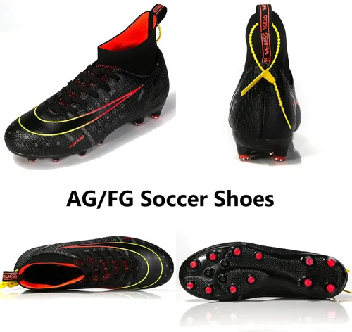 Vista 2 de Zapatos de fútbol para hombre, zapatos de fútbol de caña alta, con cordones, antideslizantes, para deportes al aire libre, atléticos, béisbol
