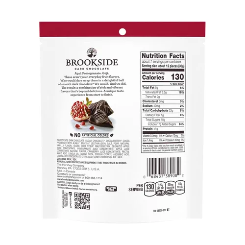 Vista 2 de Brookside Bolsa de chocolate para picar con sabor a chocolate oscuro y granada, 7 onzas