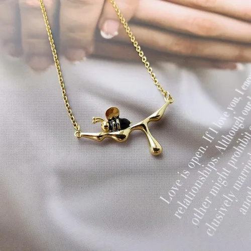Vista 3 de Collar de abejorro con dije de abejorro, collares con colgante de miel goteante para mujer, joyería simple para uso diario, collares para mejores
