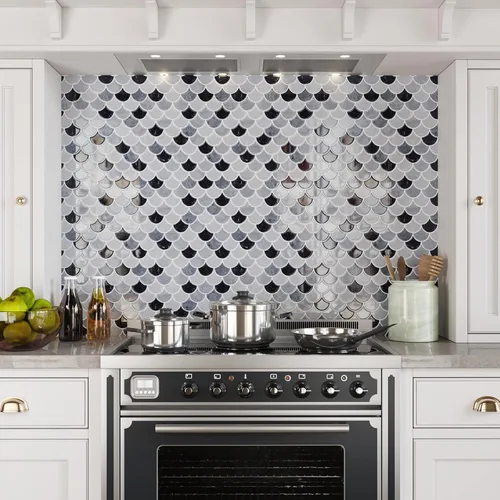 Vista 5 de CRE8TIVE 4 hojas de azulejos adhesivos para salpicaduras de cocina, azulejos adhesivos para salpicaduras en muro de 12 x 12 pulgadas, azulejos